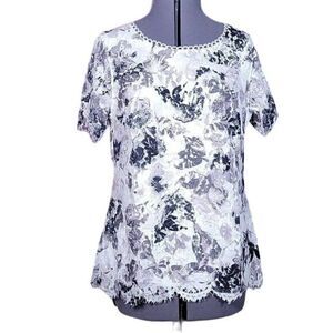 NWOT Isaac Mizrahi Live! Scoop Neck Floral Printed Lace Knit Top Sz S
